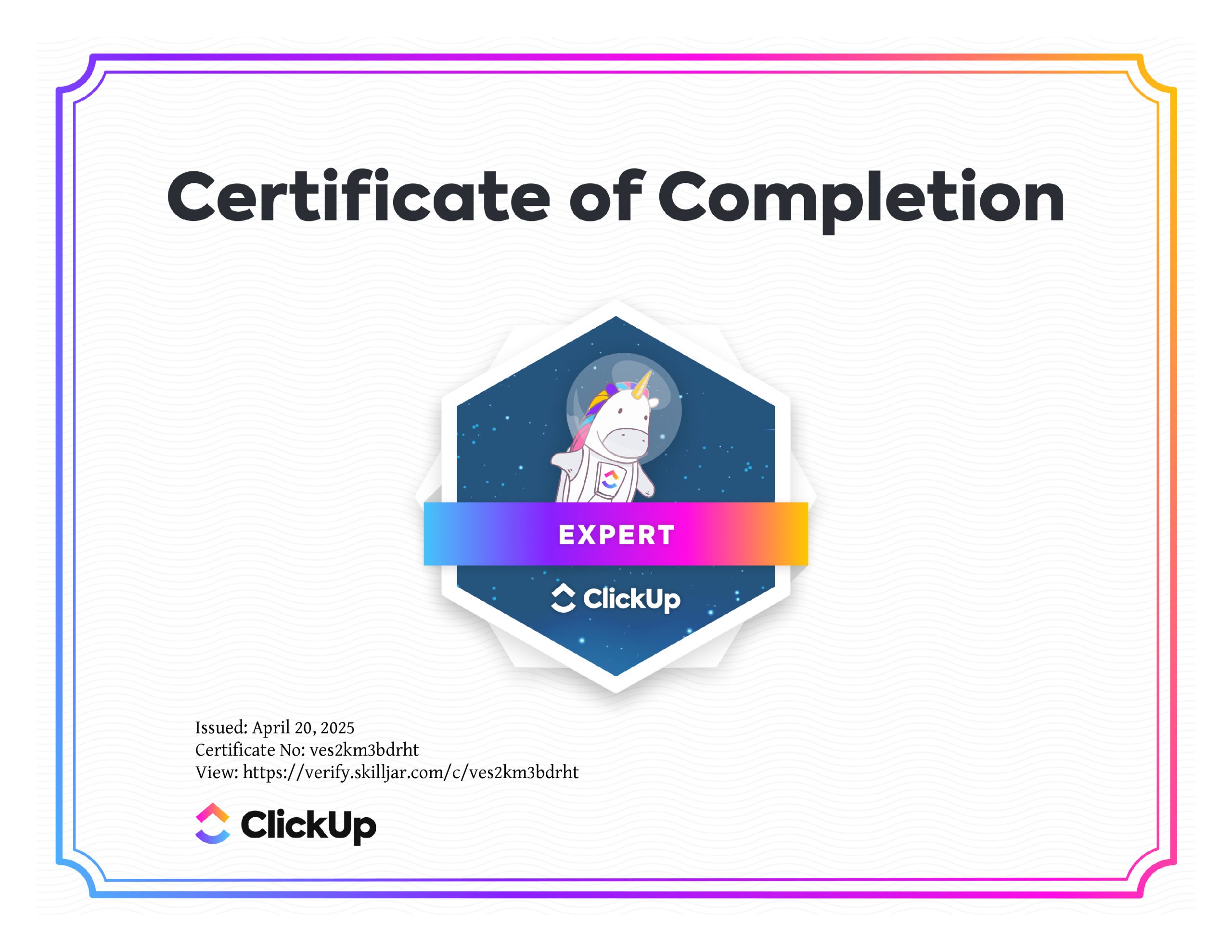 clickup certificate